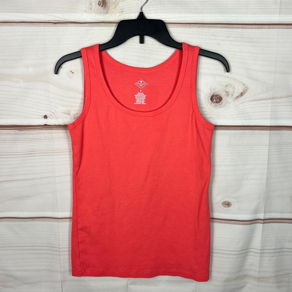 St Johns Bay Top Womens Medium Orange Tank Scoop Neck Sleeveless Cotton Solid